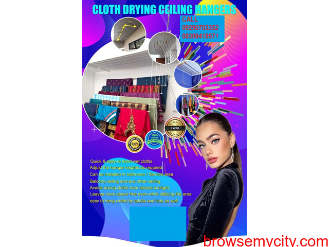 Call 08309419571 for Cloth Dry Hanger Near Whistling Woods Apartments, Kokapet Ceiling Cloth Hanger - 3/6