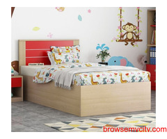 Buy Marina Kids Bed With Storage (Cardinal Red, Ice Beech Finish) Online