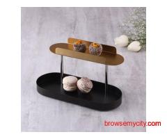 Elegant Deco Offset Two Tier Platter – Luxury Stainless Steel Serveware