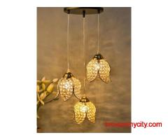 Homesake Gold-Toned & Transparent Self Design Handcrafted Ceiling Lamp