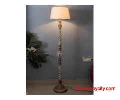 Homesake Beige Solid Handcrafted Floor Lamp with Shade