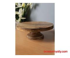 Homesake Brown Solid Round Wooden Cake and Dessert Pedestal Display Stand