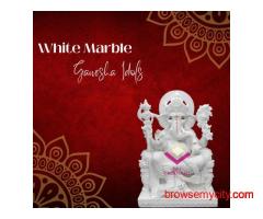 Order White Marble Ganesha Idols in Sitting Pose