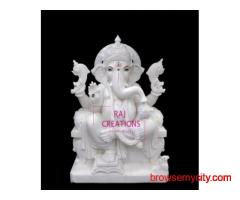 Order White Marble Ganesha Idols in Sitting Pose