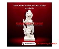 Pure White Marble Krishna Statue Available