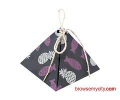 Triangle Gift Box – Black Mauve Fish & Pineapple Print