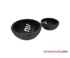 Dark Grey Paper Mache Bowl with White Twig Leaf Design