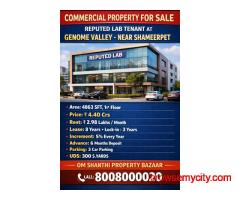 Sale of commercial property REPUTED LAB Tenant at GENOME VALLEY, Near SHAMEERPET, Area:4863  sft,1st