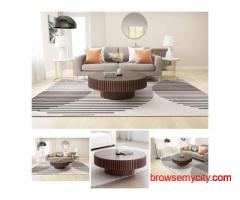 Round Coffee Table with Elegant Glass Top Finish