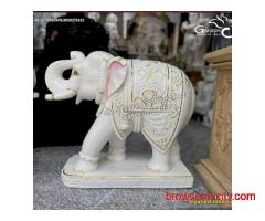 White Marble Elephant Statue for Prosperity & Luck