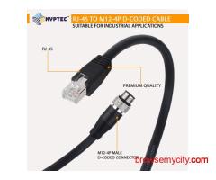 RJ-45 to M12 4-Pin D-Coded Industrial Camera Cable, CAT 6 – Kyptec Automation®